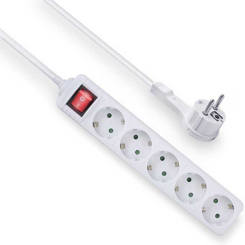 ACT Power Strip – 5 Outlets with On/Off Switch, 1.5 m Cable, White