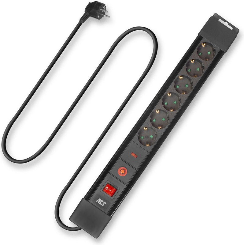 ACT Power Strip – 6 Outlets with Surge Protection, 1.5 m Cable, Black
