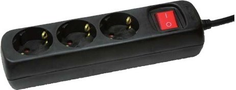 LogiLink LPS206B Power Strip – 3 Outlets, 1.4 m Cable, IP20, Black