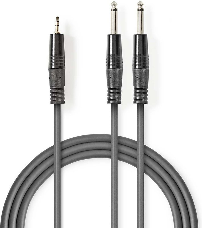 Nedis Stereo-Audiokabel – 1,5m, 6,35 mm Male → 3,5 mm Male, Grey