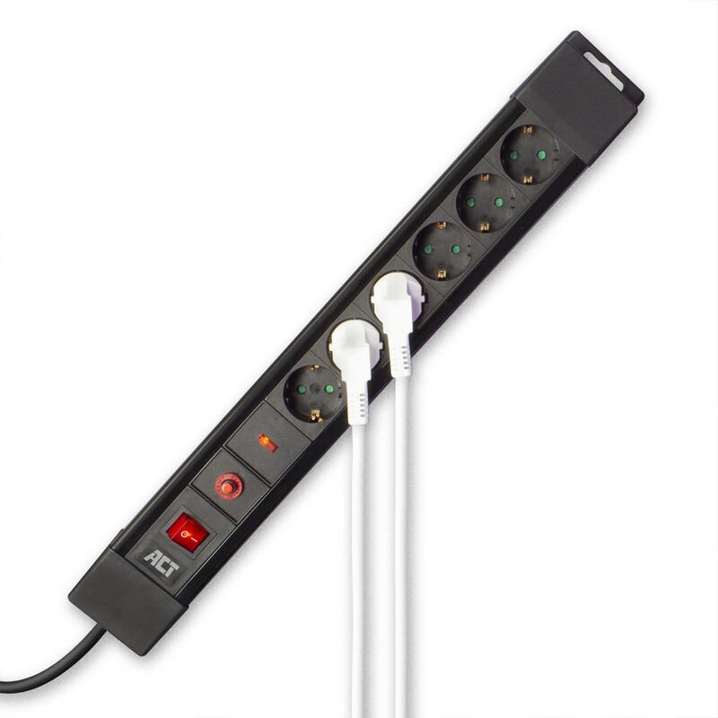 ACT Power Strip – 6 Outlets with Surge Protection, 1.5 m Cable, Black