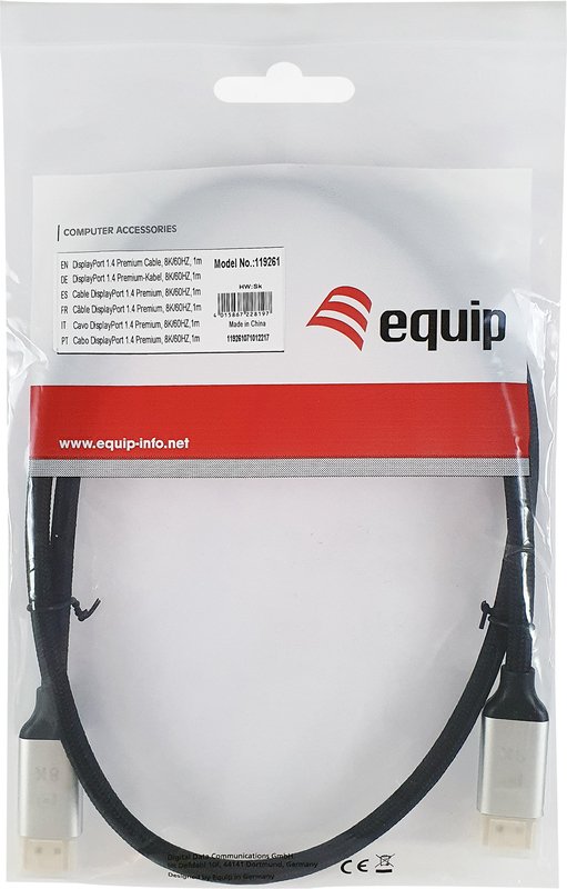 Equip 119265 DisplayPort to DisplayPort Cable 5 m – DP 1.4, Gray/Black, 8K Ready