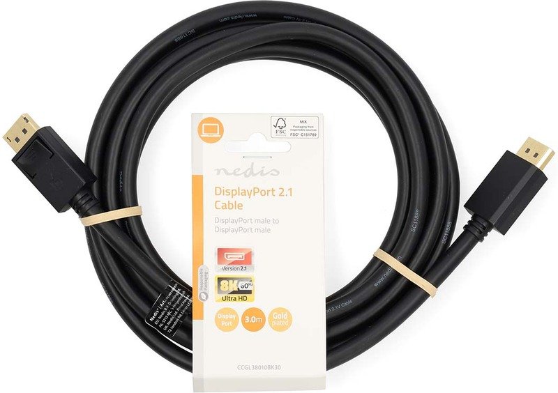 Nedis CCGL38010BK30 DisplayPort Cable 3 m – DisplayPort 2.1 Male to Male, 8K@60Hz, Black